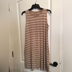 Striped Tan Sleeveless Dress, Soft, cute